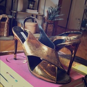 Gold Diane von Furstenberg sandal heel DVF